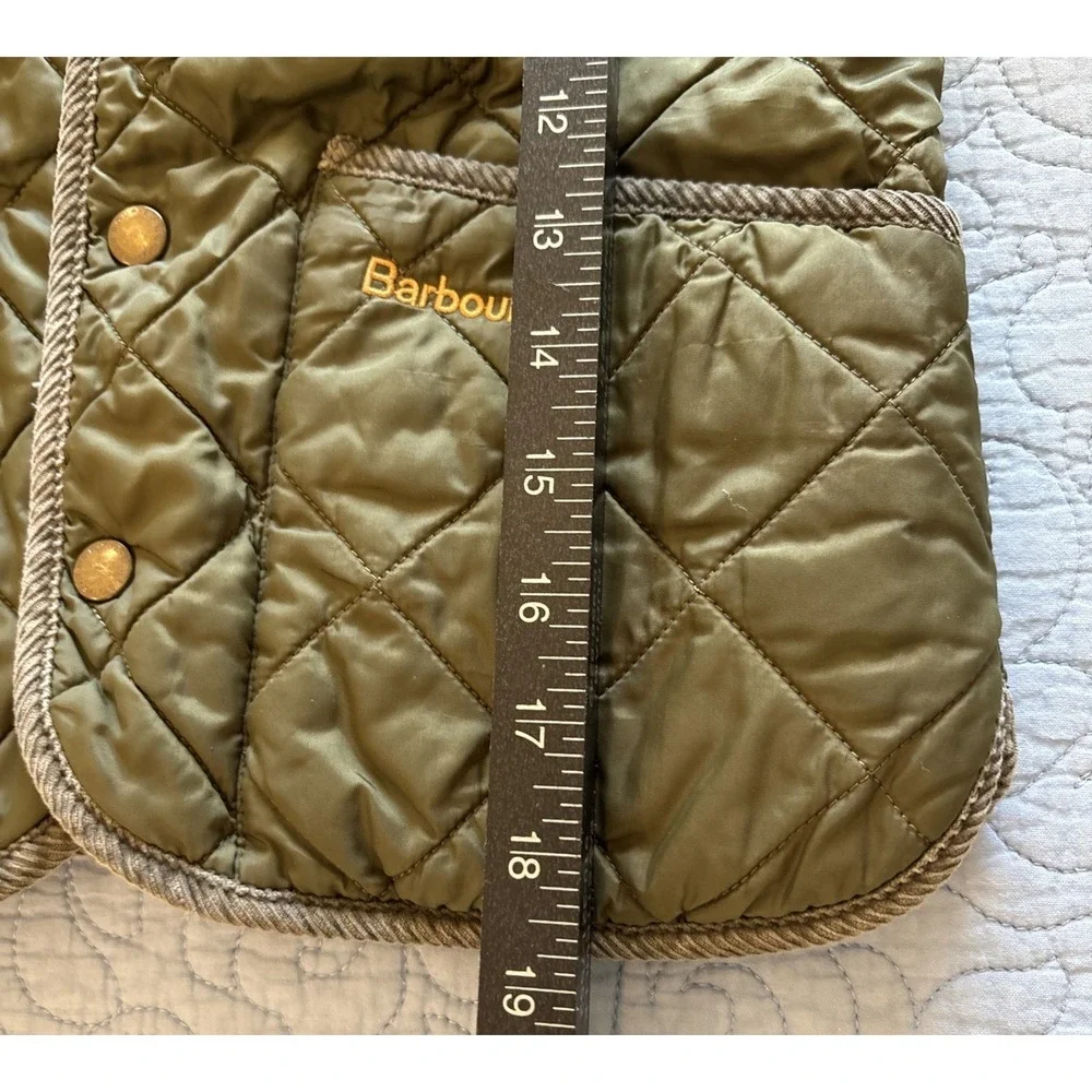 Barbour Alderley Jacket Kids Youth Size 6/7 Green Quilted Elbow Patches